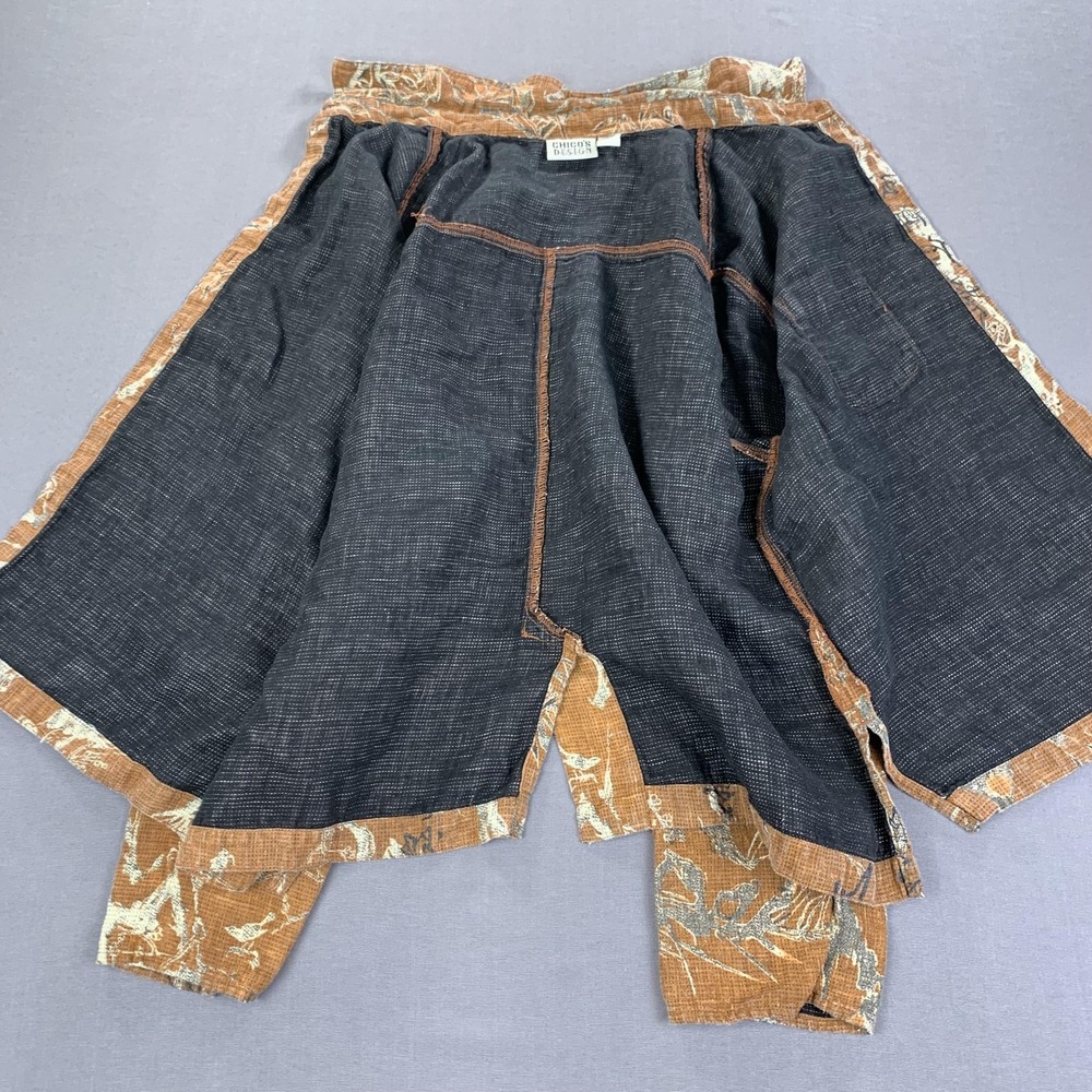 Chicos Design Shirt Womens Sz 3 / XXL Brown Linen Asian Print Button Front Top - Picture 6 of 13